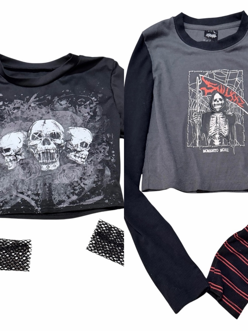 Bundle of Two Black & Gray Skull Graphic Layered-Look Long Sleeve Top